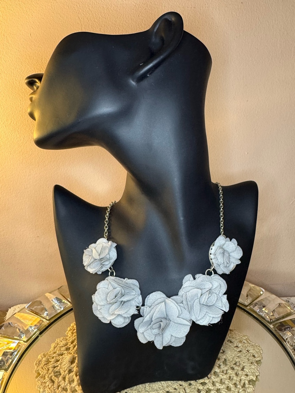 Floral Statement Silver-Tone  Necklace